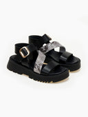 Σανδάλια flatforms δερμάτινα με print TFP - Μαύρο/Μπεζ - thefashionproject.gr - TFP