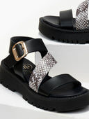 Σανδάλια flatforms δερμάτινα με print TFP - Μαύρο/Μπεζ - thefashionproject.gr - TFP
