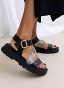 Σανδάλια flatforms δερμάτινα με print TFP - Μαύρο/Μπεζ - thefashionproject.gr - TFP