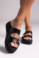 Σανδάλια flatforms δερμάτινα με ψάθα 2522/91 - Μαύρο - thefashionproject.gr - Mariella Fabiani