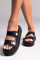 Σανδάλια flatforms δερμάτινα με ψάθα 2522/91 - Μαύρο - thefashionproject.gr - Mariella Fabiani