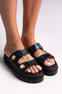 Σανδάλια flatforms δερμάτινα με ψάθα 2522/91 - Μαύρο - thefashionproject.gr - Mariella Fabiani