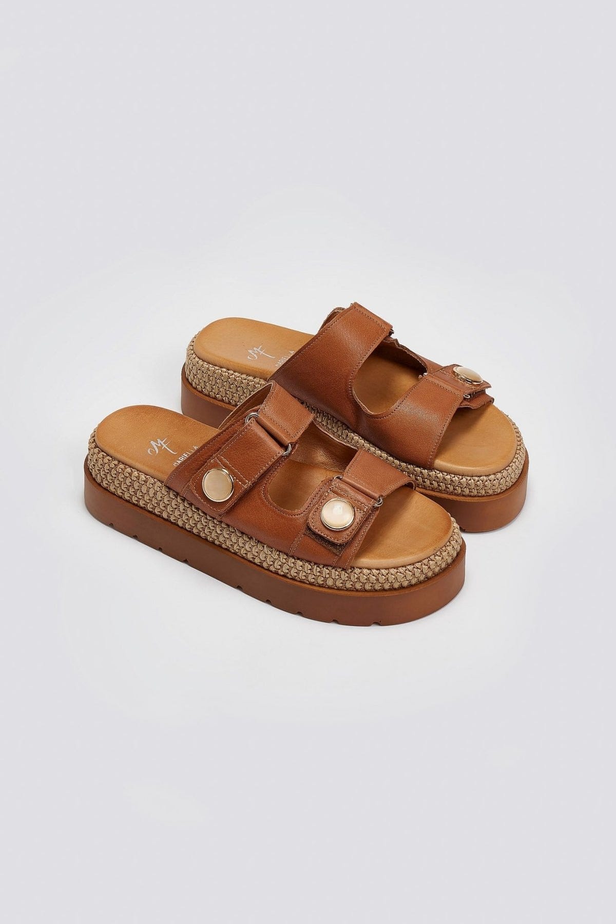 Σανδάλια flatforms δερμάτινα με ψάθα 2522/91