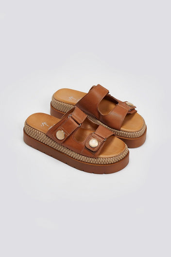 Σανδάλια flatforms δερμάτινα με ψάθα 2522/91