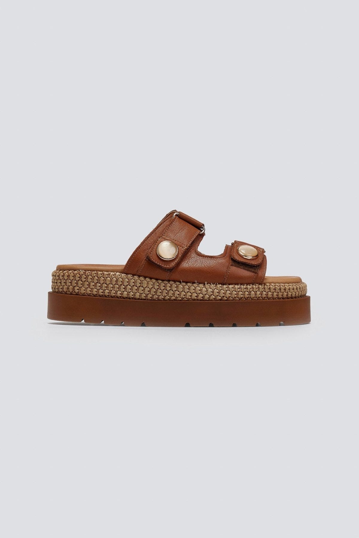Σανδάλια flatforms δερμάτινα με ψάθα 2522/91