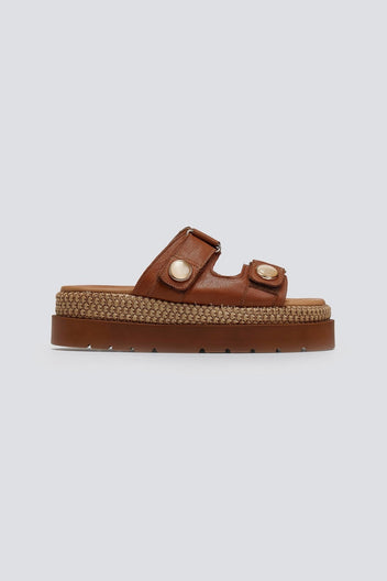 Σανδάλια flatforms δερμάτινα με ψάθα 2522/91