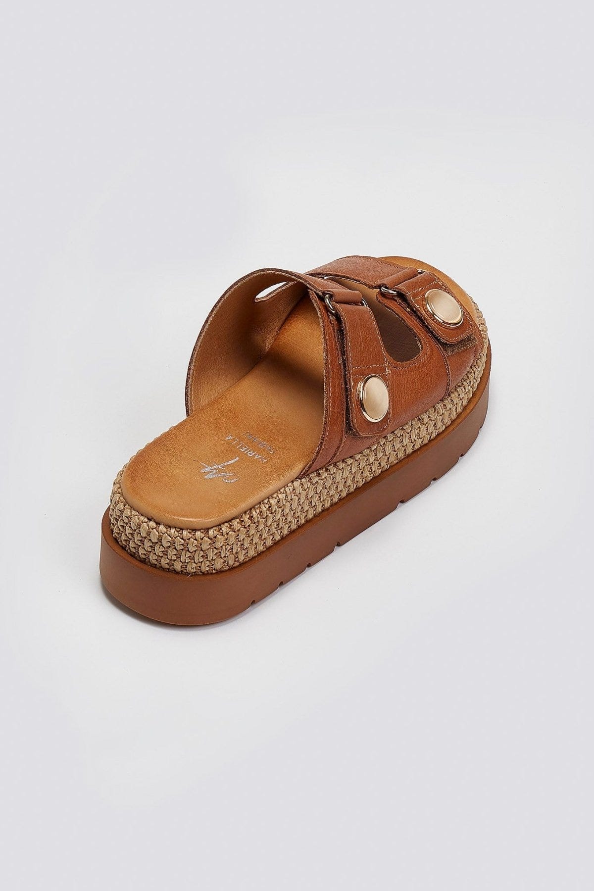 Σανδάλια flatforms δερμάτινα με ψάθα 2522/91