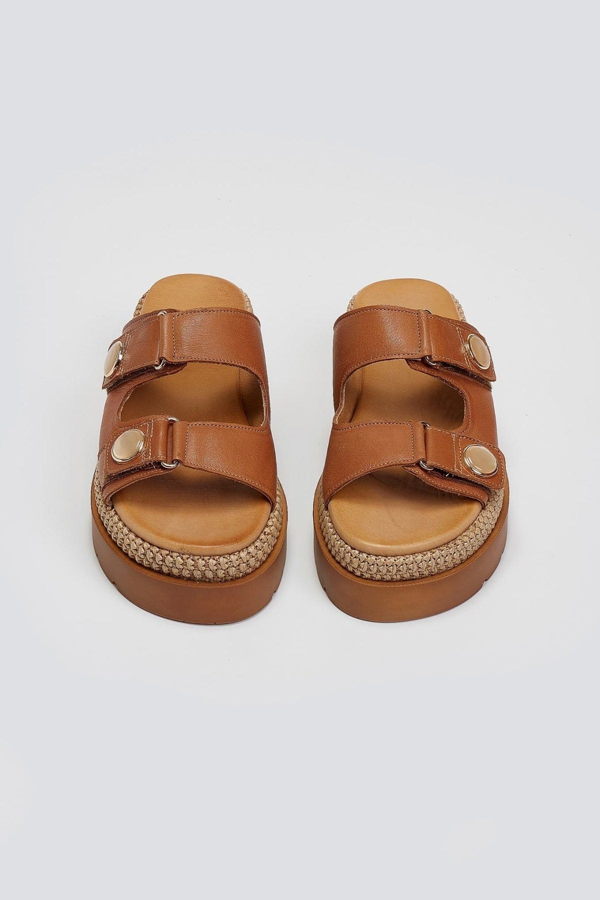 Σανδάλια flatforms δερμάτινα με ψάθα 2522/91