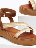 Σανδάλια flatforms δερμάτινα με ψάθα Iris Sandals - Φυσικό - thefashionproject.gr - IRIS