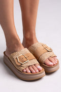 Σανδάλια flatforms δερμάτινα με ψάθα MALFA FANTASY SANDALS - Ταμπά - thefashionproject.gr - FANTASY SANDALS