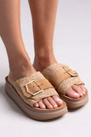 Σανδάλια flatforms δερμάτινα με ψάθα MALFA FANTASY SANDALS - Ταμπά - thefashionproject.gr - FANTASY SANDALS