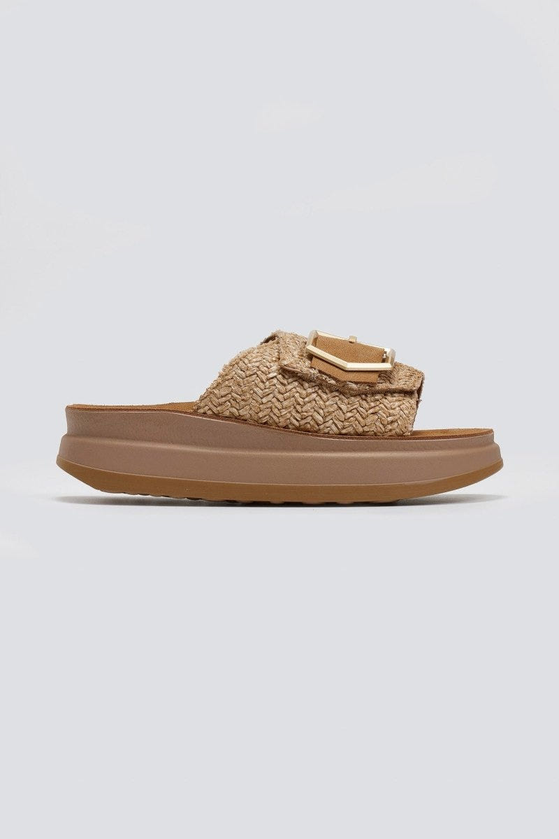 Σανδάλια flatforms δερμάτινα με ψάθα MALFA FANTASY SANDALS - Ταμπά - thefashionproject.gr - FANTASY SANDALS