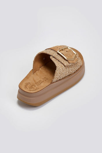 Σανδάλια flatforms δερμάτινα με ψάθα MALFA FANTASY SANDALS - Ταμπά - thefashionproject.gr - FANTASY SANDALS