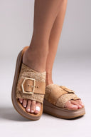 Σανδάλια flatforms δερμάτινα με ψάθα MALFA FANTASY SANDALS - Ταμπά - thefashionproject.gr - FANTASY SANDALS