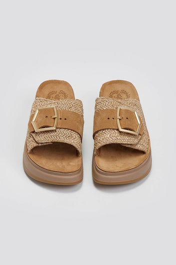 Σανδάλια flatforms δερμάτινα με ψάθα MALFA FANTASY SANDALS - Ταμπά - thefashionproject.gr - FANTASY SANDALS
