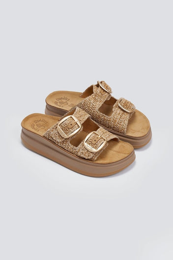 Σανδάλια flatforms δερμάτινα με ψάθα ZEFI FANTASY SANDALS - Κάμελ - thefashionproject.gr - FANTASY SANDALS