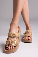 Σανδάλια flatforms δερμάτινα με ψάθα ZEFI FANTASY SANDALS - Κάμελ - thefashionproject.gr - FANTASY SANDALS