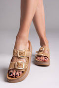 Σανδάλια flatforms δερμάτινα με ψάθα ZEFI FANTASY SANDALS - Κάμελ - thefashionproject.gr - FANTASY SANDALS
