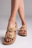 Σανδάλια flatforms δερμάτινα με ψάθα ZEFI FANTASY SANDALS - Κάμελ - thefashionproject.gr - FANTASY SANDALS