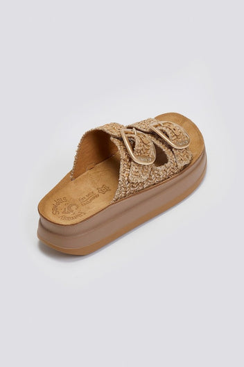 Σανδάλια flatforms δερμάτινα με ψάθα ZEFI FANTASY SANDALS - Κάμελ - thefashionproject.gr - FANTASY SANDALS