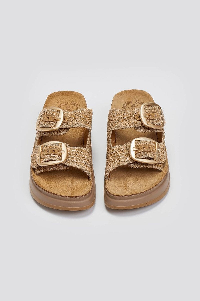 Σανδάλια flatforms δερμάτινα με ψάθα ZEFI FANTASY SANDALS - Κάμελ - thefashionproject.gr - FANTASY SANDALS