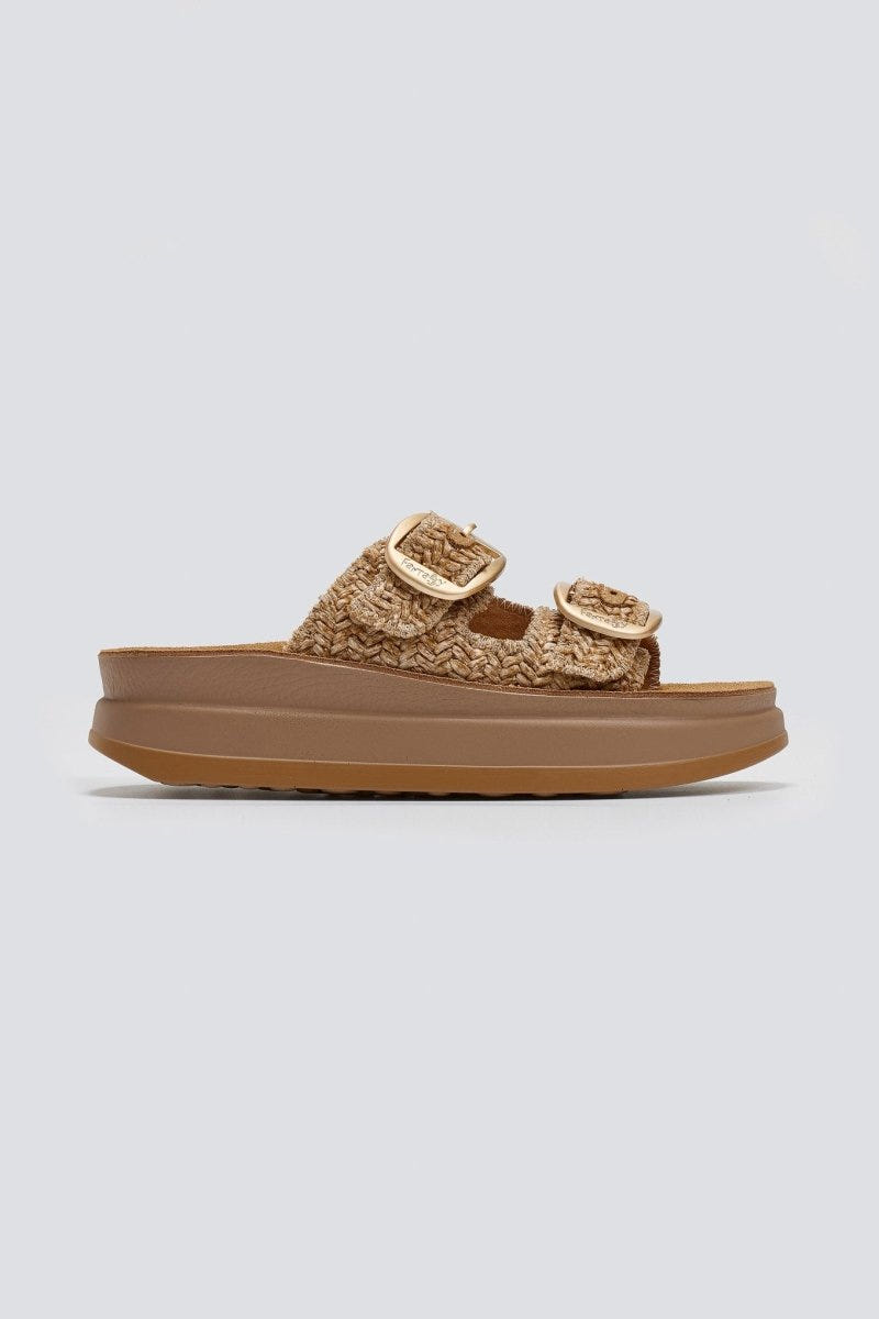 Σανδάλια flatforms δερμάτινα με ψάθα ZEFI FANTASY SANDALS - Κάμελ - thefashionproject.gr - FANTASY SANDALS