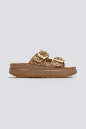Σανδάλια flatforms δερμάτινα με ψάθα ZEFI FANTASY SANDALS - Κάμελ - thefashionproject.gr - FANTASY SANDALS
