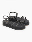 Σανδάλια flatforms δερμάτινα με στρας estil - Μαύρο - thefashionproject.gr - Estil