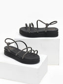 Σανδάλια flatforms δερμάτινα με στρας estil - Μαύρο - thefashionproject.gr - Estil