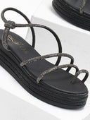 Σανδάλια flatforms δερμάτινα με στρας estil - Μαύρο - thefashionproject.gr - Estil