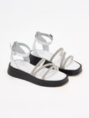 Σανδάλια flatforms δερμάτινα με στρας tfp - Λευκό - thefashionproject.gr - TFP
