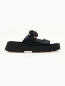 Σανδάλια flatforms δερμάτινα με στρας TFP - Μαύρο - thefashionproject.gr - TFP