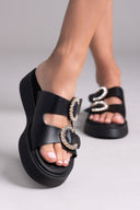 Σανδάλια flatforms δερμάτινα με στρας τοκάδες Estil