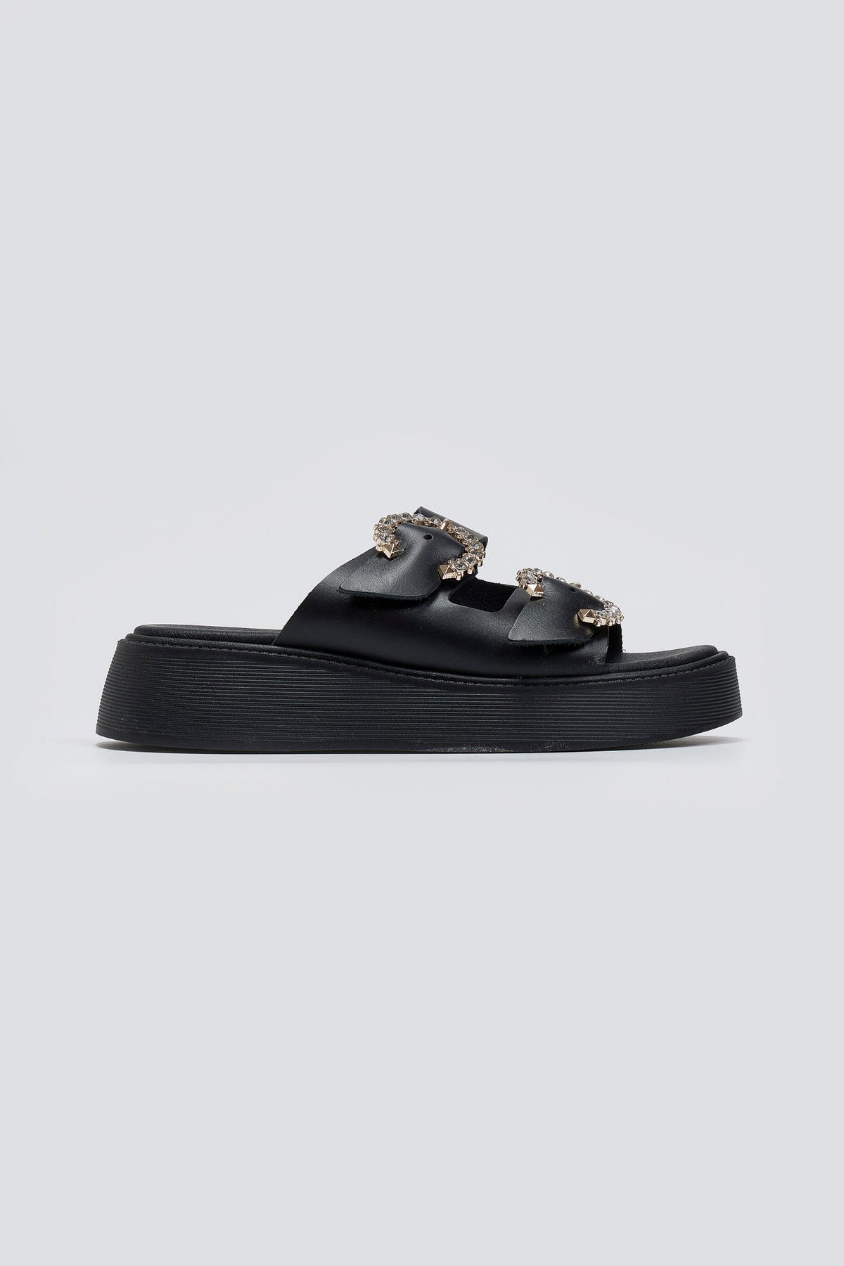 Σανδάλια flatforms δερμάτινα με στρας τοκάδες Estil