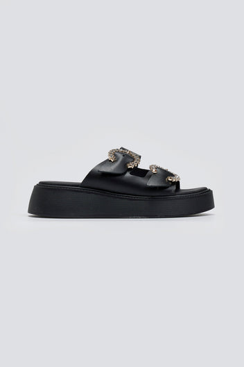 Σανδάλια flatforms δερμάτινα με στρας τοκάδες Estil