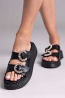Σανδάλια flatforms δερμάτινα με στρας τοκάδες Estil