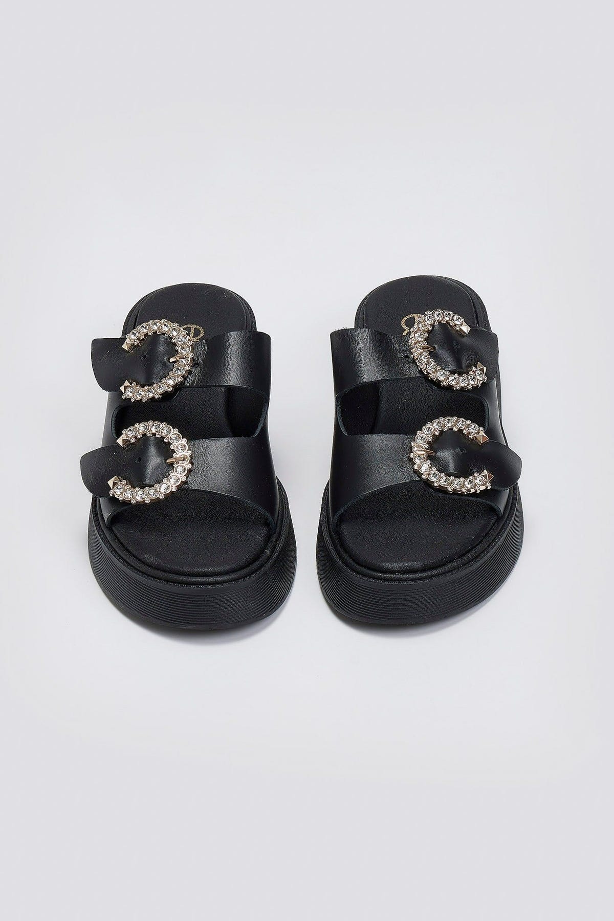 Σανδάλια flatforms δερμάτινα με στρας τοκάδες Estil