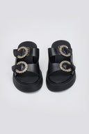 Σανδάλια flatforms δερμάτινα με στρας τοκάδες Estil
