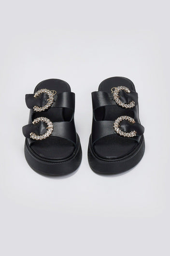 Σανδάλια flatforms δερμάτινα με στρας τοκάδες Estil