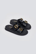 Σανδάλια flatforms δερμάτινα με τοκάδες Estil - Μαύρο - thefashionproject.gr - Estil