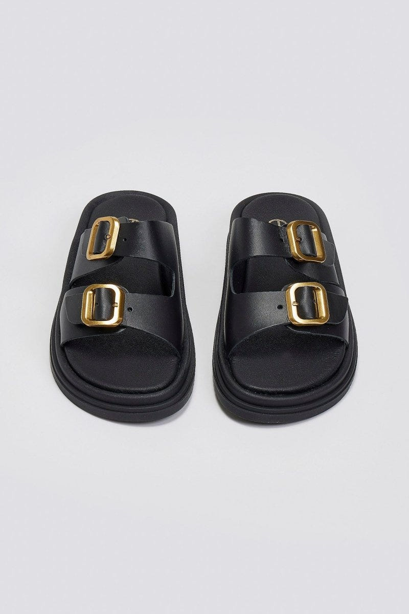 Σανδάλια flatforms δερμάτινα με τοκάδες Estil - Μαύρο - thefashionproject.gr - Estil
