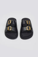 Σανδάλια flatforms δερμάτινα με τοκάδες Estil - Μαύρο - thefashionproject.gr - Estil