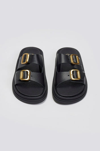 Σανδάλια flatforms δερμάτινα με τοκάδες Estil - Μαύρο - thefashionproject.gr - Estil