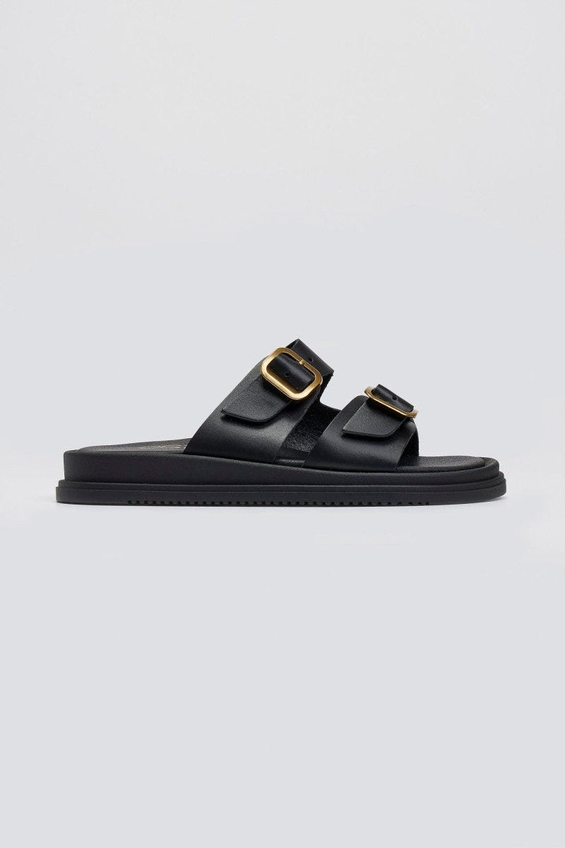 Σανδάλια flatforms δερμάτινα με τοκάδες Estil - Μαύρο - thefashionproject.gr - Estil