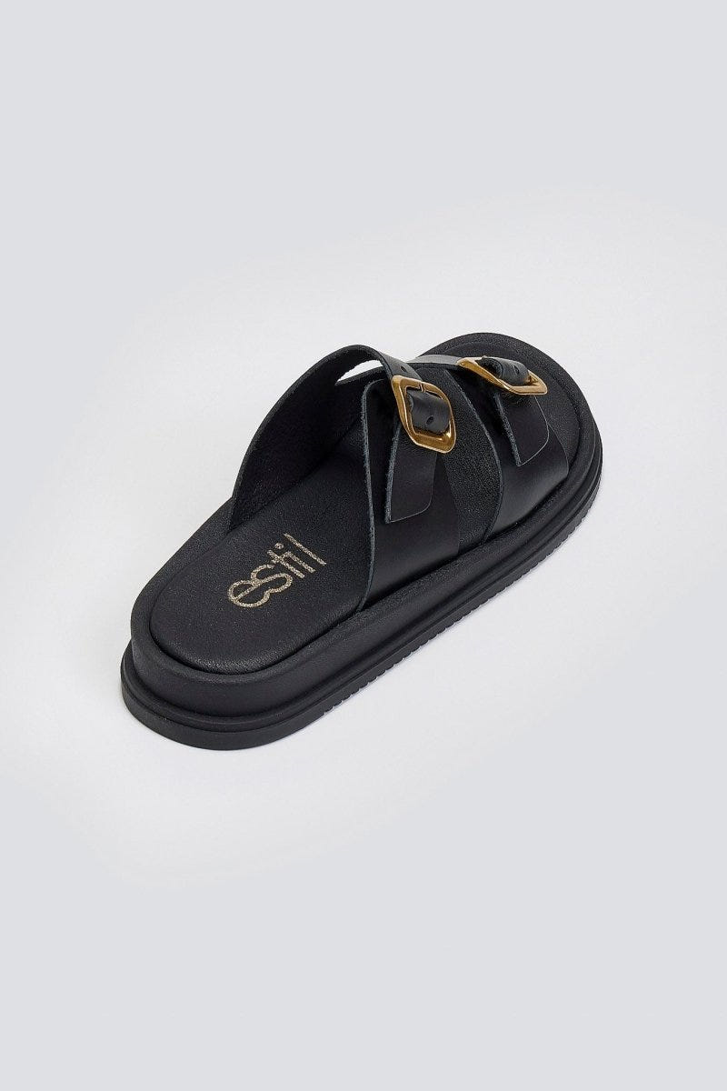 Σανδάλια flatforms δερμάτινα με τοκάδες Estil - Μαύρο - thefashionproject.gr - Estil