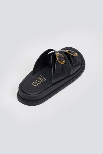Σανδάλια flatforms δερμάτινα με τοκάδες Estil - Μαύρο - thefashionproject.gr - Estil