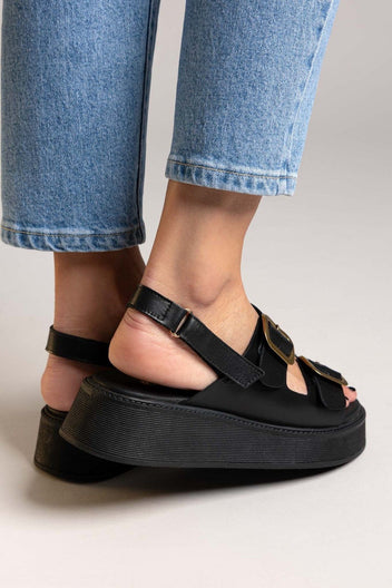 Σανδάλια flatforms δερμάτινα με τοκάδες Ragazza 01238