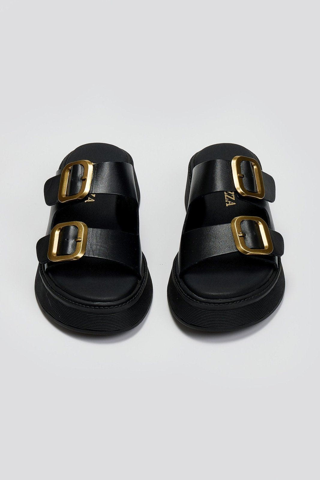 Σανδάλια flatforms δερμάτινα με τοκάδες Ragazza 01236 - Μαύρο - thefashionproject.gr - RAGAZZA
