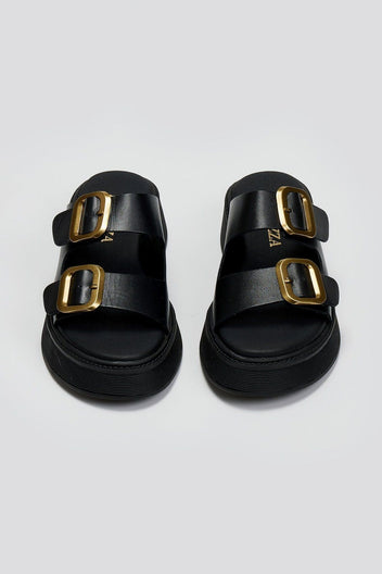 Σανδάλια flatforms δερμάτινα με τοκάδες Ragazza 01236 - Μαύρο - thefashionproject.gr - RAGAZZA