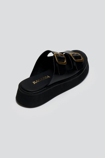 Σανδάλια flatforms δερμάτινα με τοκάδες Ragazza 01236 - Μαύρο - thefashionproject.gr - RAGAZZA